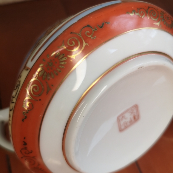 Antique Japan Kutani Bunpo 九谷文峰 Ceramic 2 Pieces Gold Edge Hand-Painted Tea Set - Picture 9 of 12